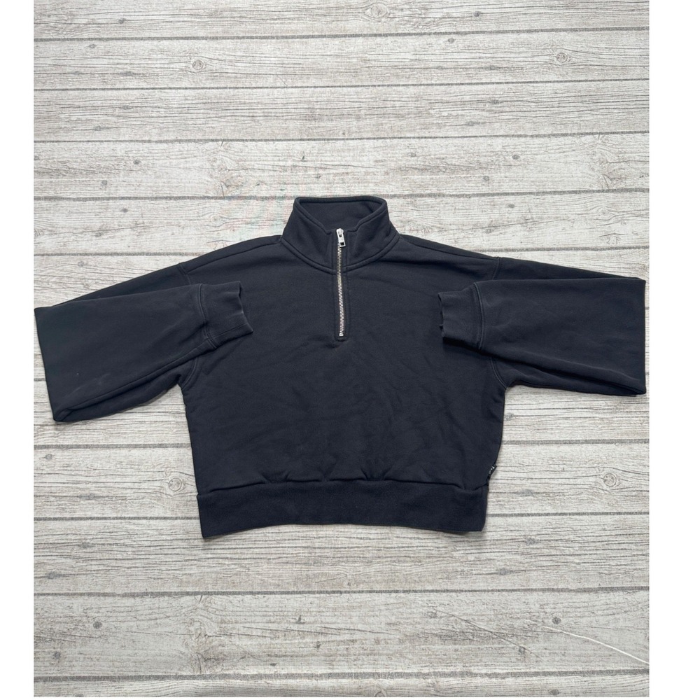 TNA Aritzia Sweatshirt Women's Small Black Cropped Fleece Quarter Zip Pullover
